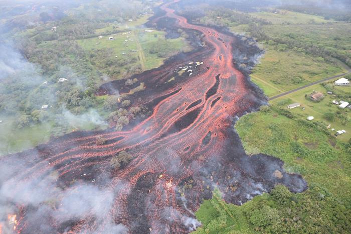 Lava flow channels during the 2018 eruption of Kīlauea volcano, Hawaii, USA (Source: U.S. Geological Survey).