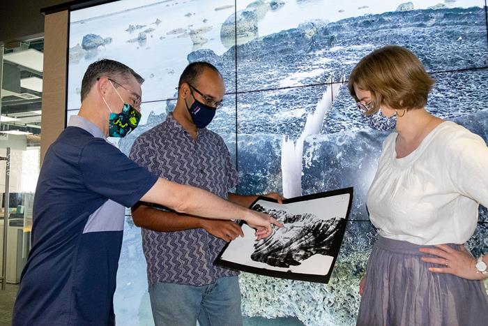 Part of the team involved in the discovery of the longest slow earthquake on record. From left to right: Assistant Professor Aron Meltzner, PhD student and lead author of the study Mr Rishav Mallick, and Associate Professor Emma Hill (Source: NTU)
