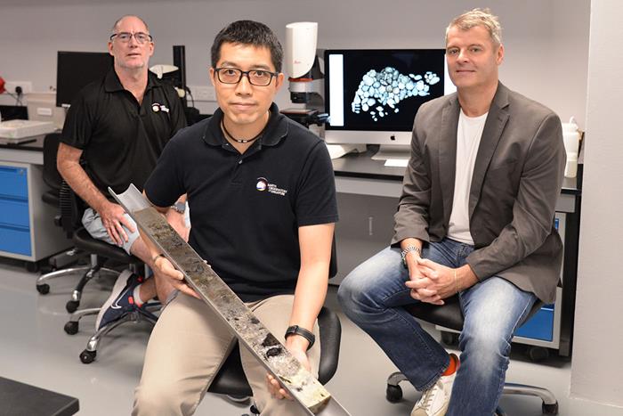 A paper led by EOS Research Fellow Stephen Chua, centre, extended Singapore's sea-level record to almost 10,000 years ago. He is pictured alongside his two of his co-authors, Associate Professor Adam Switzer, left, and Professor Benjamin Horton, right (Source: NTU)