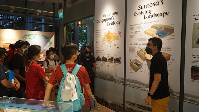Dr Stephen Chua, right, gives the teachers a brief history of Sentosa’s landscape (Source: Cheryl Han/Earth Observatory of Singapore)
