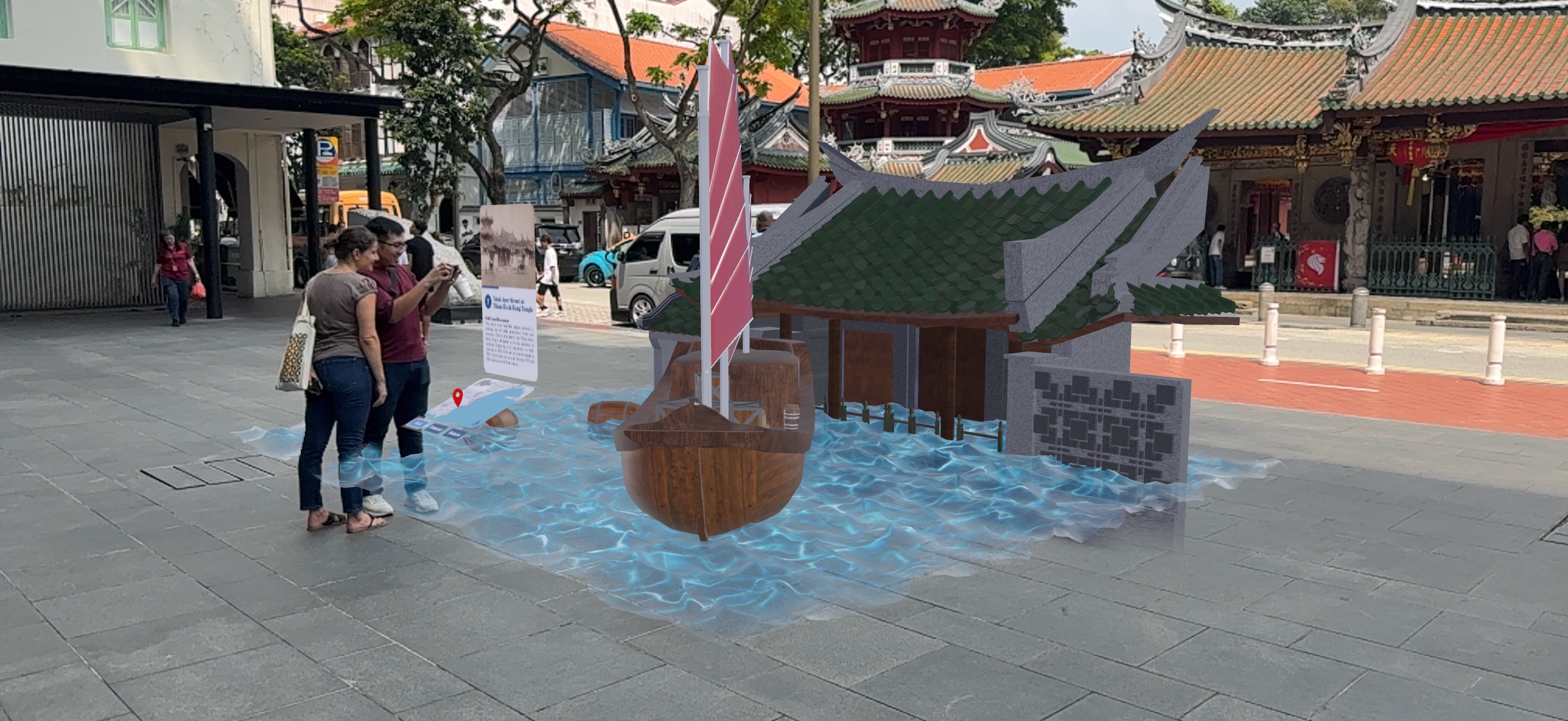 Screenshot image of Adapting Waterfronts Augmented Reality (AR) installation (2026) - Site #7 Thian Hock Keng Temple (Credit: Gabriel Tenaya Kaprielian; AR by Muhammad Hadi Ikhsan) Screenshot image of Adapting Waterfronts Augmented Reality (AR) installation (2026) - Site #7 Thian Hock Keng Temple (Credit: Gabriel Tenaya Kaprielian; AR by Muhammad Hadi Ikhsan)