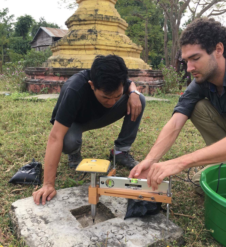 Asst. Prof Lindsey (left) and Dr Lin Thu Aung surveying a GPS benchmark in 2017 to understand plate movements in Southeast Asia (Source: Eric Lindsey/Earth Observatory of Singapore) Asst. Prof Lindsey (left) and Dr Lin Thu Aung surveying a GPS benchmark in 2017 to understand plate movements in Southeast Asia (Source: Eric Lindsey/Earth Observatory of Singapore)
