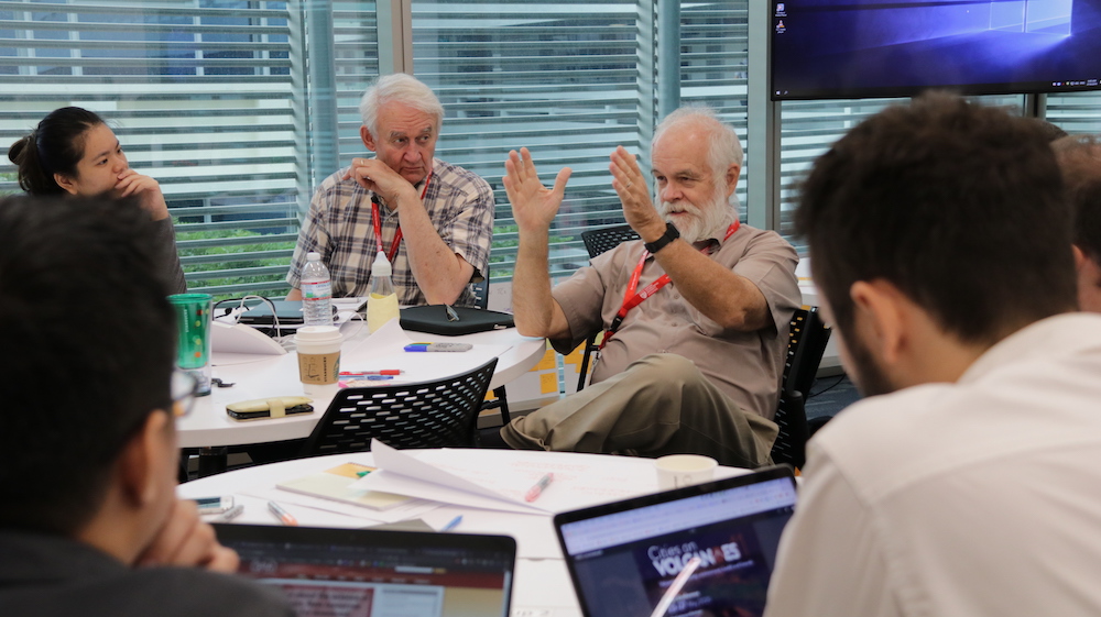Discussion between scientists from several universities and private companies during the Counterfactual Black Swans workshop (Source: Antoinette Jade/ Earth Observatory of Singapore) 