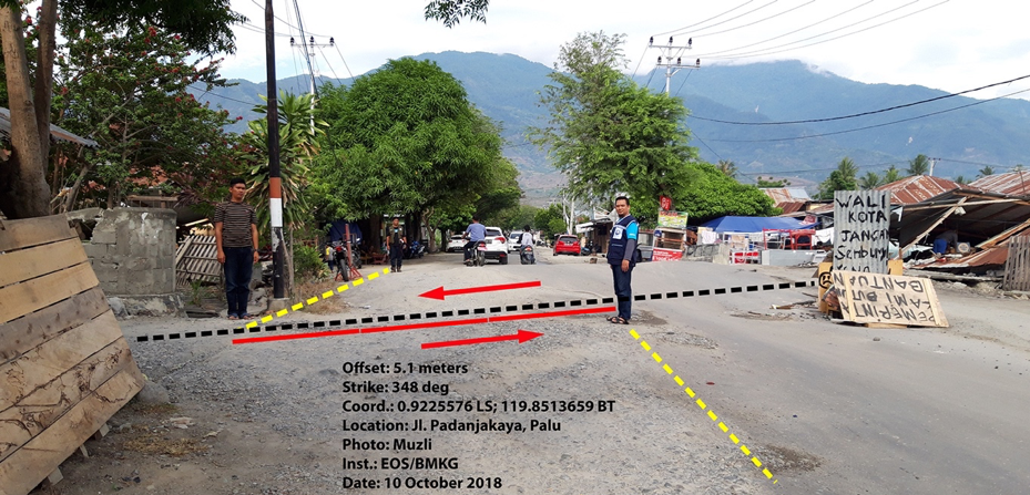 A street in Palu showing an offset of 5.1 m caused by the earthquake rupture (Source: Muzli / Earth Observatory of Singapore) A street in Palu showing an offset of 5.1 m caused by the earthquake rupture (Source: Muzli / Earth Observatory of Singapore)