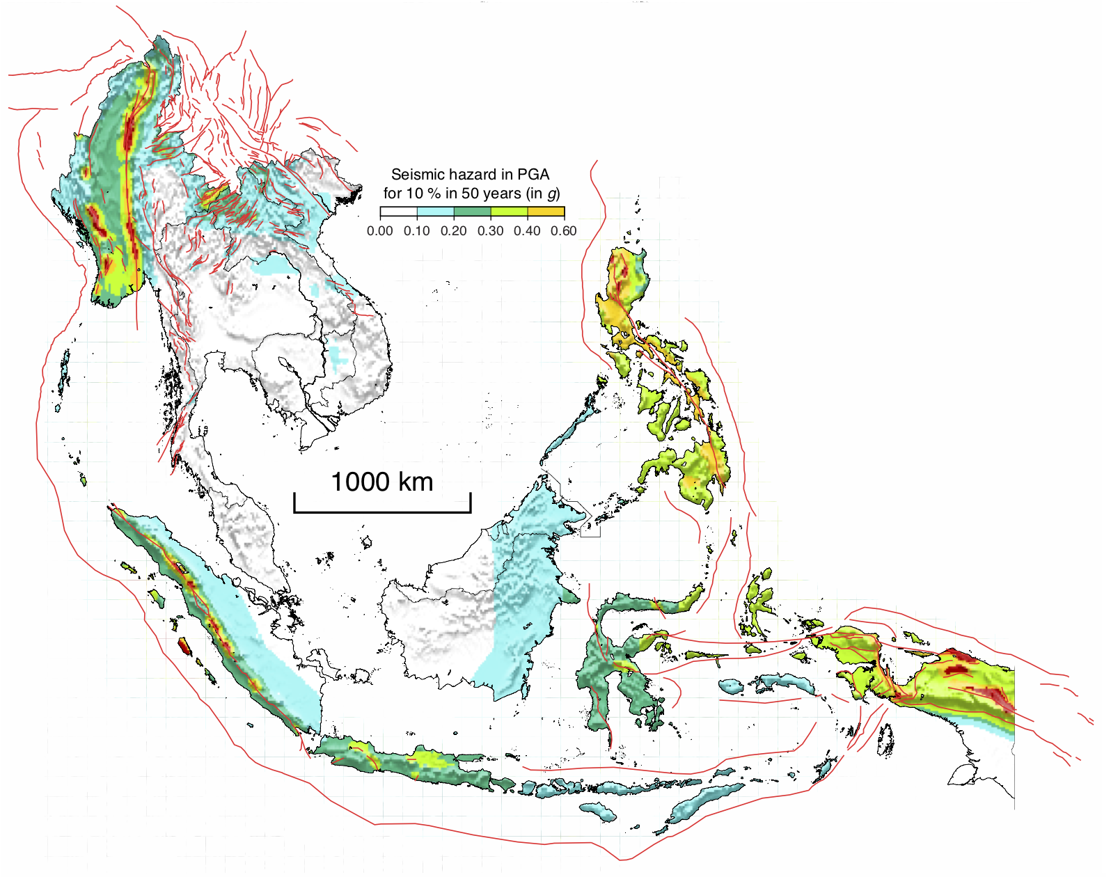 Avoiding the areas at risk is an important aspect of disaster risk reduction. This map shows the different levels of seismic hazards in South East Asia, a region prone to earthquakes due to its tectonic settings (Source: Wang Yu/ Earth Observatory of Singapore)