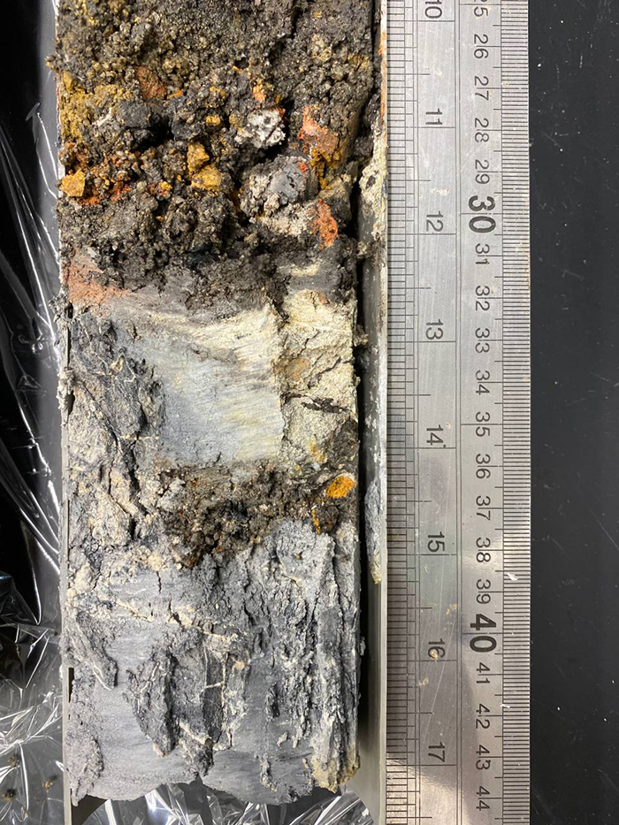  A closer look at a cross-sectioned core from Jurong Lake, showing the different sediment types that provides different clues about past environments (Source: Yudhishthra Nathan/Asian School of the Environment)