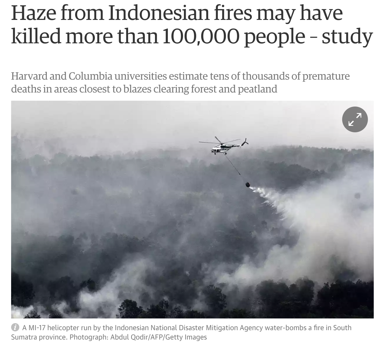 The annual problem of haze in Southeast Asia becomes the target of much sensationalising by the media (Source: Screengrab from The Guardian) The annual problem of haze in Southeast Asia becomes the target of much sensationalising by the media (Source: Screengrab from The Guardian)