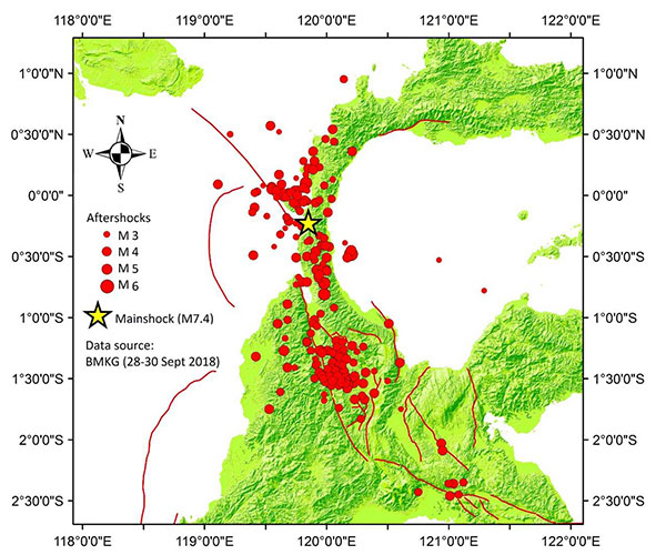 Earthquakes and Fault Lines from the 2018 Earthquake in Sulawesi (Source: Wikimedia Commons)
