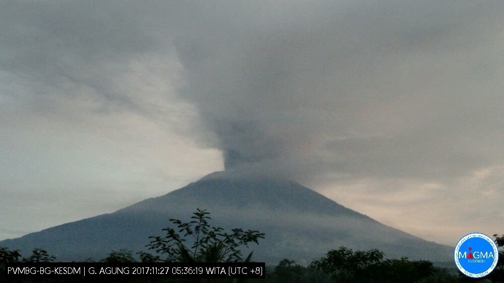 Agung Volcano, as seen on 27 November 2017 (Source: Centre of Volcanology and Geological Hazard Mitigation)