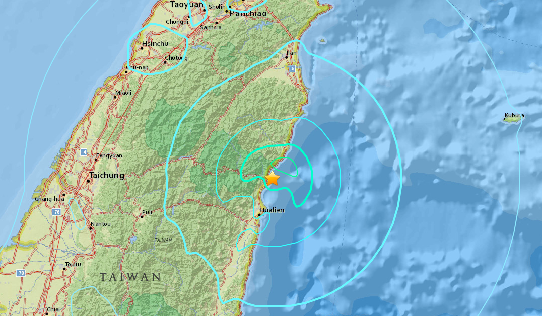 A swarm of earthquakes hit Hualien, Taiwan, on 4 February 2018 (Source: USGS)
